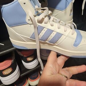 Adidas Kids High-Top Sneakers - White and Light Blue
